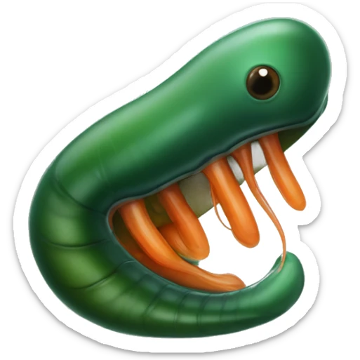 Eight-eyed Dark green and orange medicinal leech with oral suction and caudal suction sticker