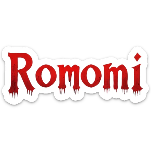 Dark horror cinematic wallpaper foggy grey and charcoal background with subtle pale light from top-left,  cinematic grain and vignette, scattered floating dust particles , centered bold text "ROJONI" in distressed horror font with faint red smear and inner shadow, moody  sticker