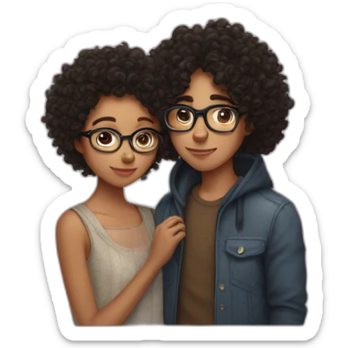 curly girl in glasses kissing dark hair boy sticker