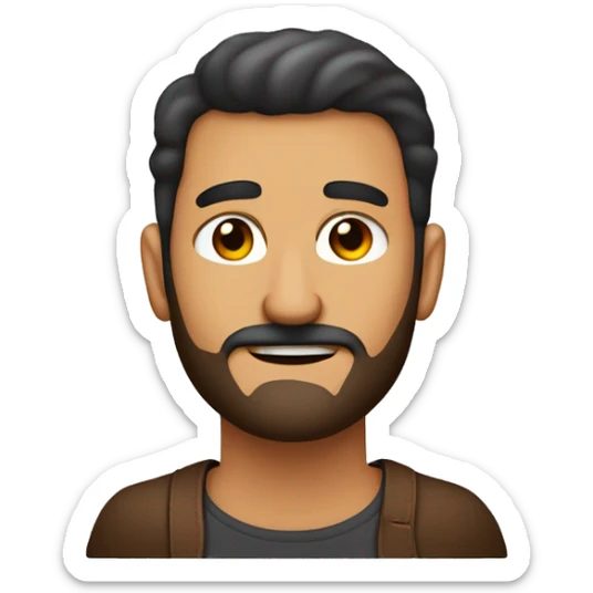 Hombre con color de piel oscura, los ojos un poco chios, sin barba no bigote, con el pelo cafe,lacio y no muy largo, ojos marrone y joven sticker