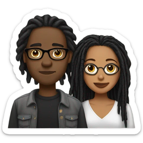 black couple with locs, male light skin with long black locs, female brown skin with glasses and BLACK locs tied up kissing sticker