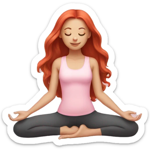 girl with long red hair in a baby pink outfit doing yoga sticker