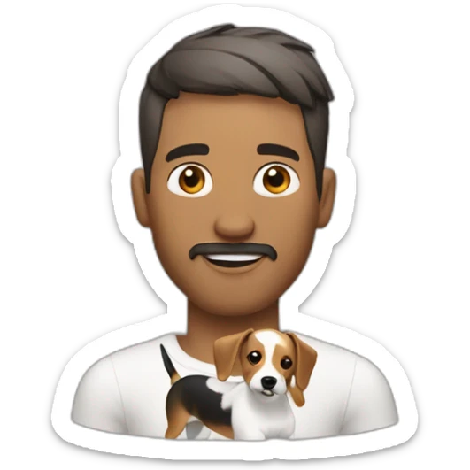 Man with modern hair cut with no t-shirt with jack russell terrier dog sticker