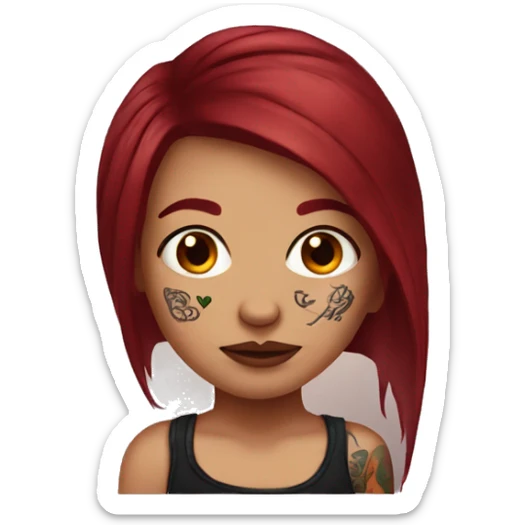 dark red hair girl with arm tattoos and a nose ring sticker