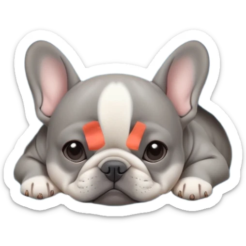 Gray French bulldog puppy sleeping on a pale blue realistic cozy blanket sticker