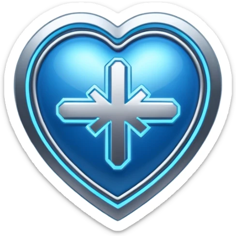 Futuristic premium medical AI logo emoji, sleek metallic heart or shield, ECG line forming stylized letters AI, neon blue and silver, 3D effect, glowing edges, minimal but bold, tech-savvy, high-tech healthcare branding, instantly recognizable, viral-ready, vector flat style with subtle shadows sticker