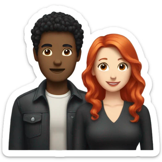 a gay man with short black hair and a white woman with long red hair sticker