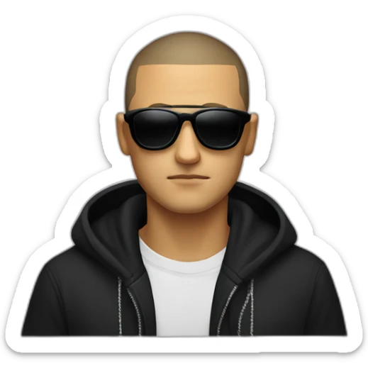 Serious face of DJ Snake with black sunglasses front view wearing a BLACK hoodie sticker