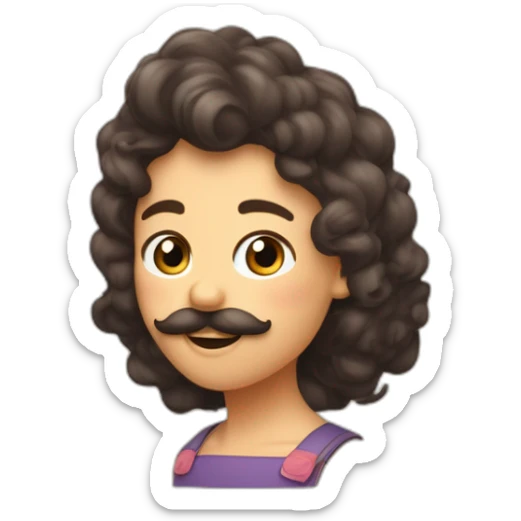 garçon chebaux frisés noirs et moustache, fille cheveux bruns bouclés, chantant dans un micro sticker