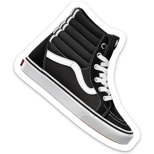 Minimalist iOS-style emoji of a pair of black Vans Sk8-Hi sneakers, one behind the other, simplified flat design, clean lines, minimal details but with white side stripe sticker