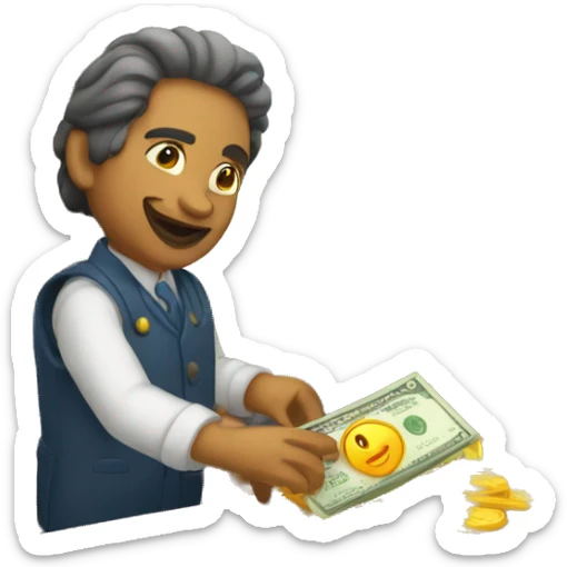 The merchant behind the counter gives money to the buyer sticker