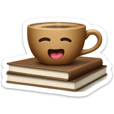 cute cup of coffee on top of a small stack of brown beige books sticker