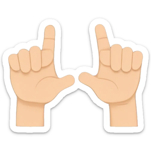 The thumb sticks out from the inside between the index and middle fingers of the fist-shaped hand sticker
