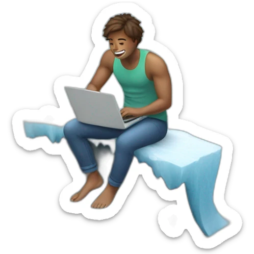 A person sitting on top of an iceberg as they are surfing the internet sticker