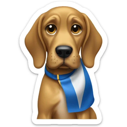 Gold and blue Bloodhound dog waiving a white flag in surrender. sticker