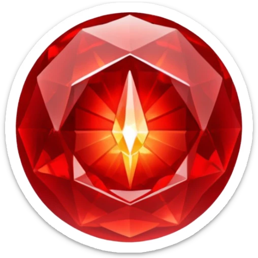 Red crystal with a red glow coming from its center. In the center of the crystal a $ sticker