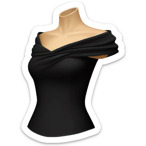 Realistic isolated side view of a black off the shoulder feminine fashion clothing top. sticker