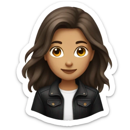 Girl with brown long hair and with black jacket sticker