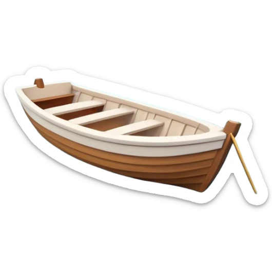 A 3D cartoon small boat floating on estuary water, with nearby reeds and horizon in view, bright lighting, photo frame with border, Memoji-style. sticker