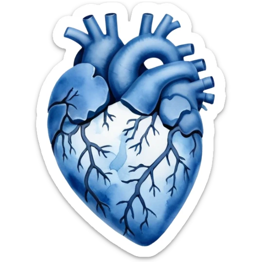 minimalist watercolor heart icon, monochromatic blue washes, soft bleeding edges, on textured white paper, anatomically inspired shape, serene and emotional, perfect for app icon, transparent background, flat lay --style raw --stylize 150 sticker