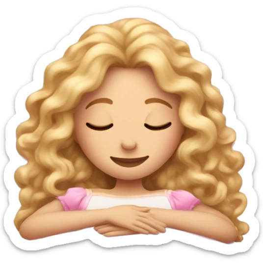 gorgeous white woman with long blonde curly hair sleeping on pink princess bed sticker