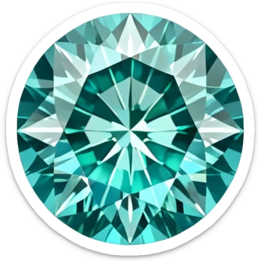 Precision round cut grandidierite gemstone with aqua blue-green color and gleaming facets sticker