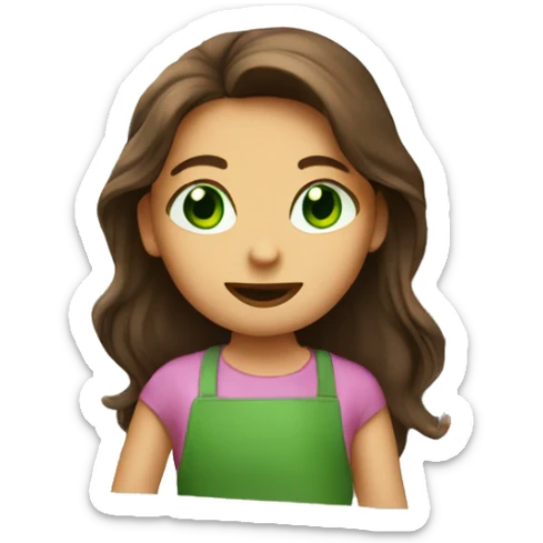 Small girl baking cookies long brown hair and green eyes sticker