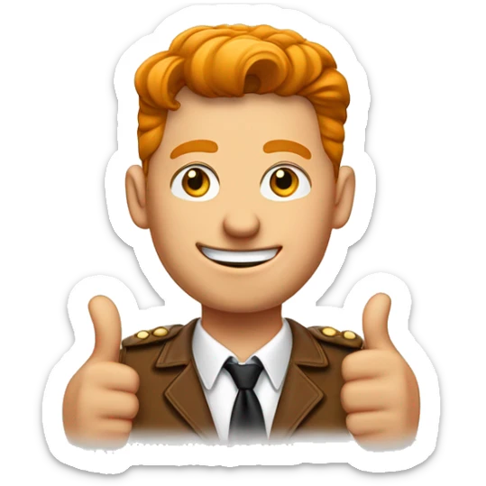 Un jeune homme roux habiller dans un style old money showing thumbs up sticker