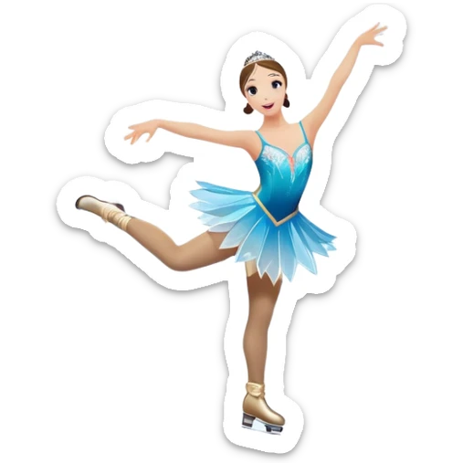 An icon of a theatrical ice show with close-up costumed figure skater performing a dramatic scene on a glowing ice stage. Spotlights, colorful scenery, and a cheering audience in a grand arena convey the magic and artistry of the ice performance. Transparent background included. sticker
