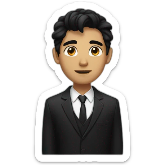 young man with black hair and black eyes and a black suit and hair to the left sticker