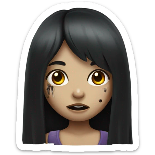 girl zombie with black long hair and franja  sticker