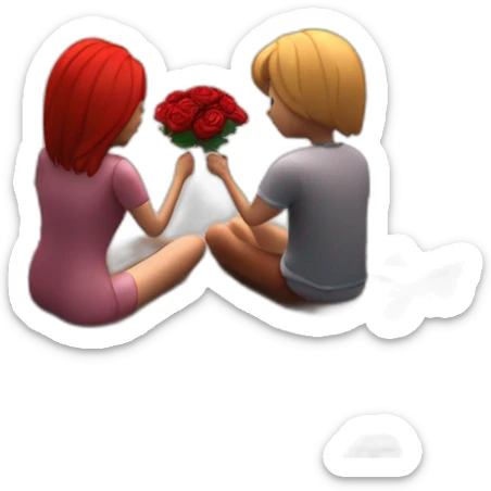  A couple siting on the beautiful lake. boyfriend proposed her girlfriend with red roses 3d animation realistic. sticker