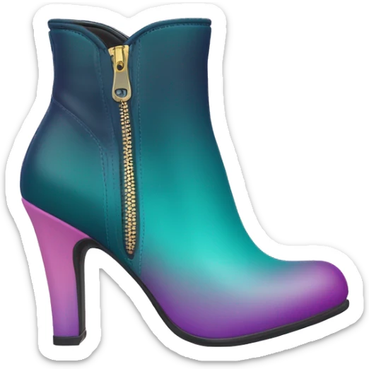 Realistic isolated top view of a pair of dark teal,purple,pastel pink,pastel purple and pastel yellow ombre high heel zippered ankle bootie boots. sticker