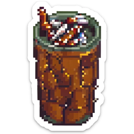 Add a few cigarette butts on the table next to the pint glass in pixel art style. Keep the background transparent. sticker