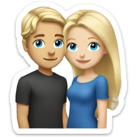Blonde girl with blue eyes with blonde boy with shoulder length hair kissing  sticker