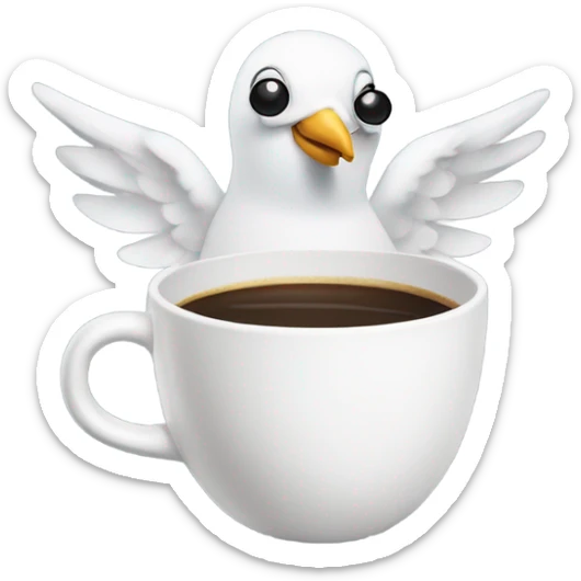 A dove in black sunglasses holding a cup of coffee in its wing, looking like it just woke up. sticker