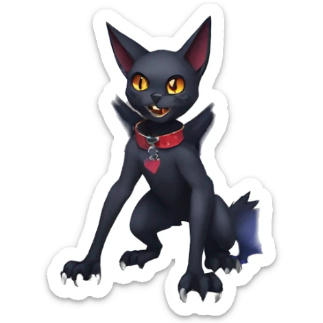 cool edgy anthro dark-themed animal vampiric bat-cat-hybrid Fakemon  with a collar full body sticker