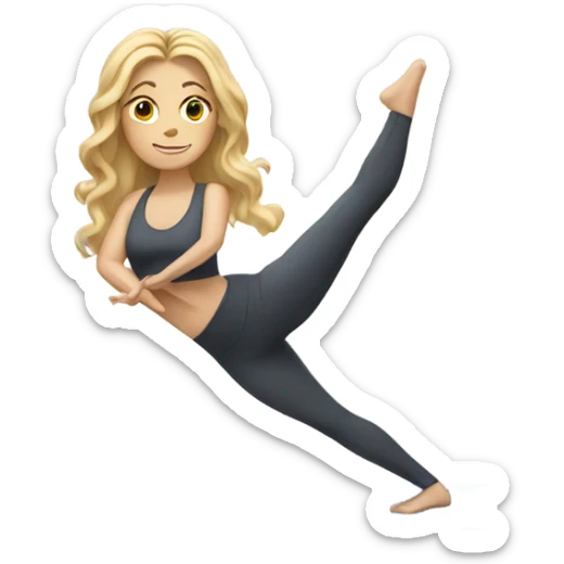 White woman, long hair, blonde hair, wavy hair, yoga pose sticker