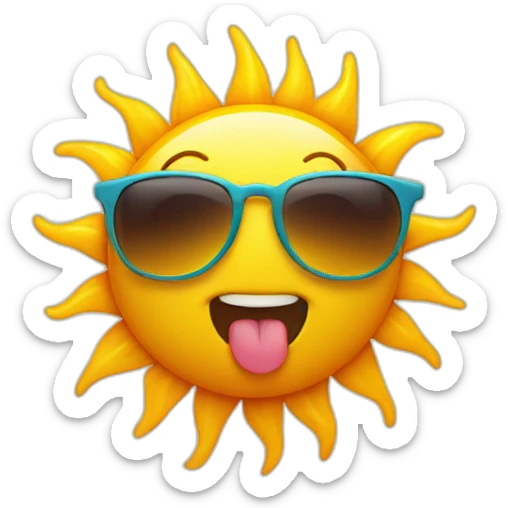 sun with glasses sticking out his tongue, childish drawing style sticker