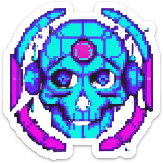 futuristic cyberpunk pixel art icon, vivid neon colors purple magenta cyan, minimal expressive design, 32x32, centered, high contrast, transparent background, no text, suitable for dark background, artist symbol sticker
