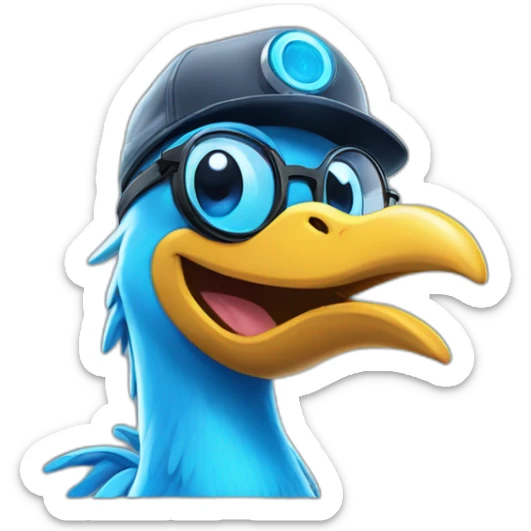 Crazy funny Cyberpunk Articuno head with beautiful smile wearing glasses and hat sticker