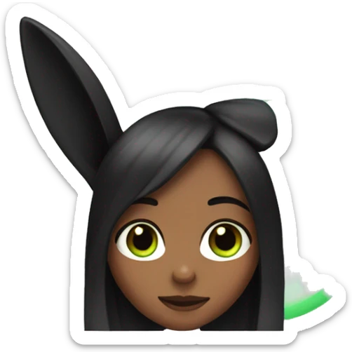 Girl's face black long hair Left eye blue a right green black bunny ears sticker