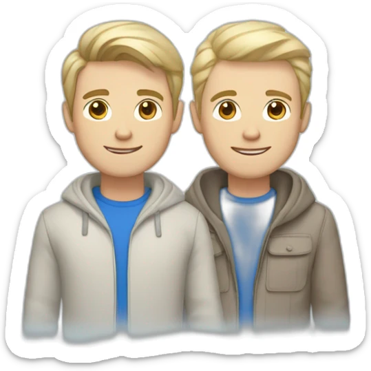 Gay couple, 1 guy brown straight hair brown eyes, 1 guy white blonde hair blue eyes sticker