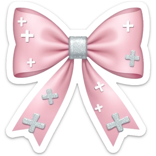 super pale pink bow confetti but the paper confetti are the pale pink bows all spread out with white tiny glitter and then with a cross on it sticker