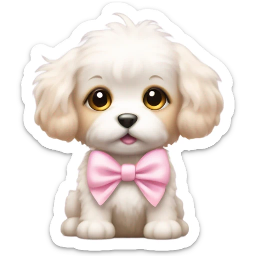 Fuzzy baby dog with light pink bow sticker