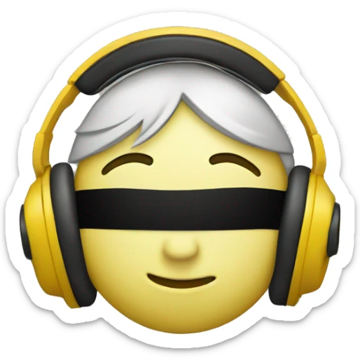 Cartoon yellow face emoji wearing headphones with closed eyes sticker