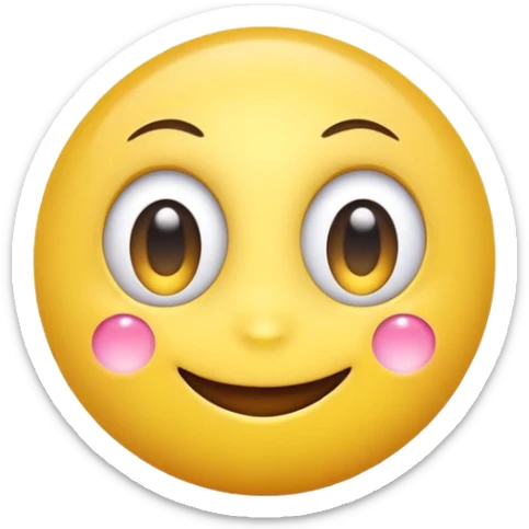 A cute smiling yellow emoji with big sparkling eyes, cartoon style, 3D, bright colors, high detail sticker