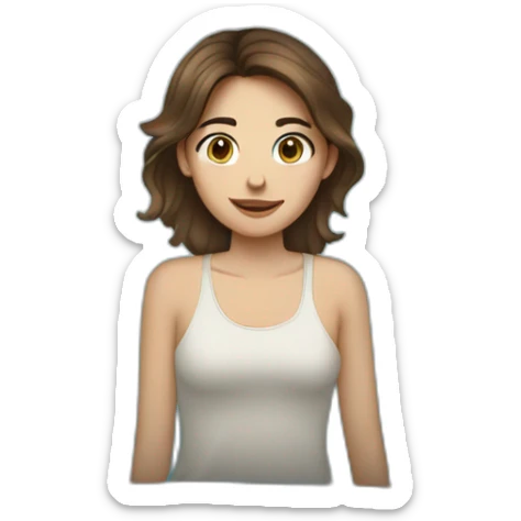 Brunette girl slightly wavy hair light brown eyes putting his face inside a light blue pillow sticker