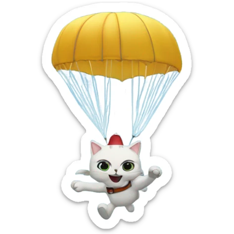 Cat parachuting out of plane onto frozen pond with hockey rink  sticker