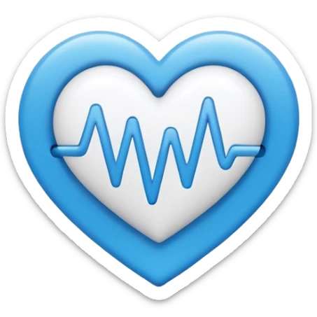Minimal medical AI logo, heart + signal wave, flat emoji style, clean, modern, blue and white sticker